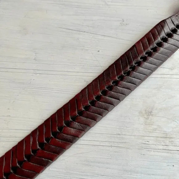 Vintage Brown Leather Braided Woven Belt UNISEX Silver-Plate Buckle, SZ 28 - Picture 9 of 9